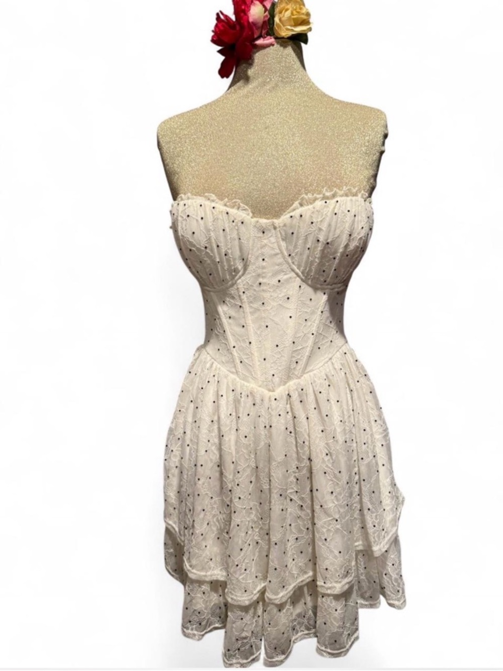 Windsor Strapless Cream Eyelet Fit-and-Flare Dress